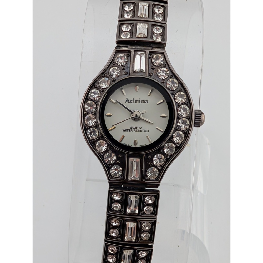 Adrina Watch Women 22mm Case Women Crystals Black 7" Band- New Battery
